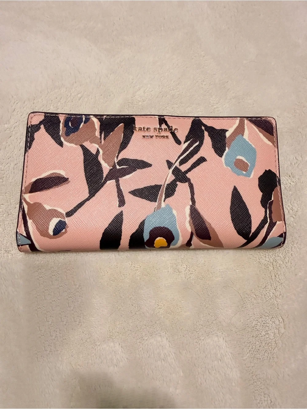 kate spade Pink Floral Continental Wallet with Blue Accents